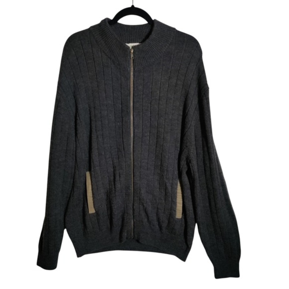 Orvis 100% Merino Wool Zipper Cardigan Sweater Men's‎ Size XL Gray Patch Elbows